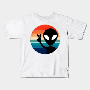 Alien Peace Sign Retro Style Kids T-Shirt